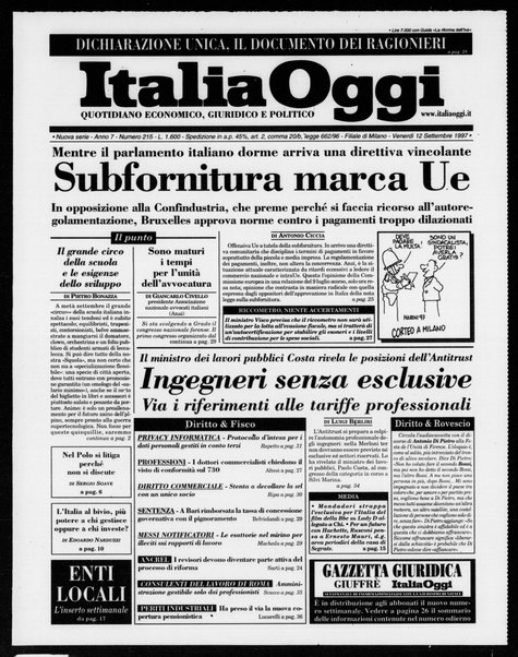 Italia oggi : quotidiano di economia finanza e politica